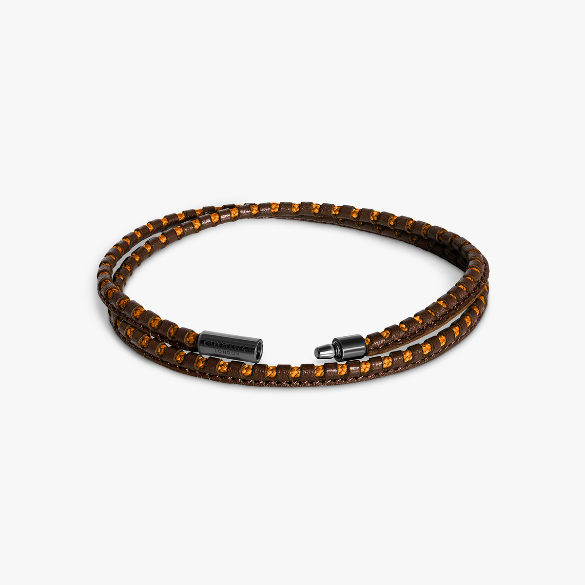 Mini Pop Perforated Pelle Brown Leather & Orange Eco Cord Double Wrap Bracelet