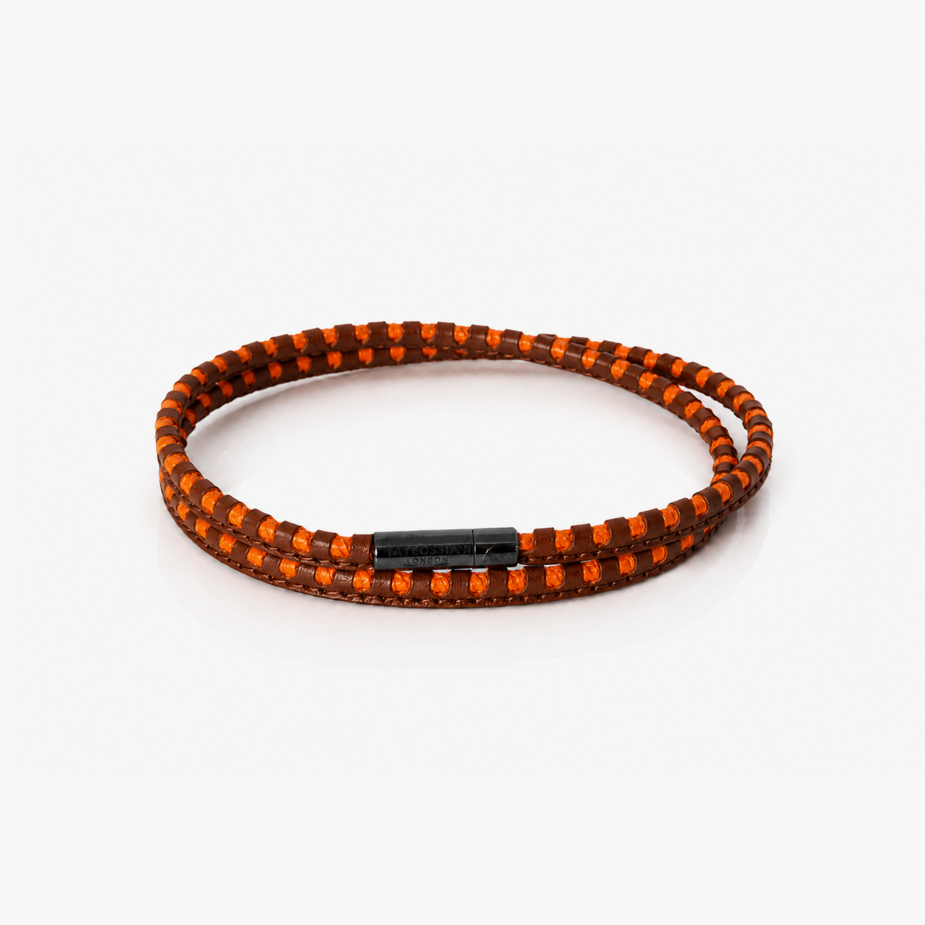 Mini Pop Perforated Pelle Brown Leather & Orange Eco Cord Double Wrap Bracelet
