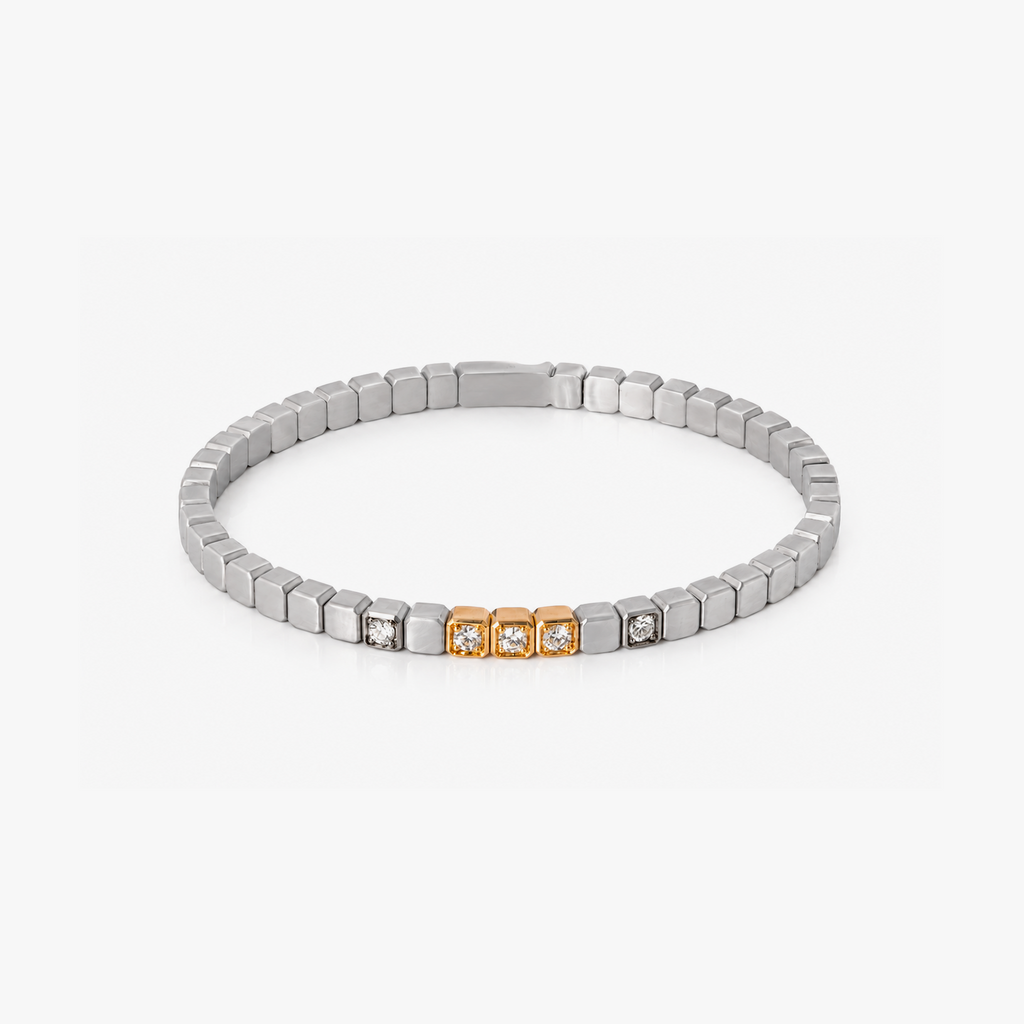 St Tropez Titanium & 18K Gold Diamond Bangle
