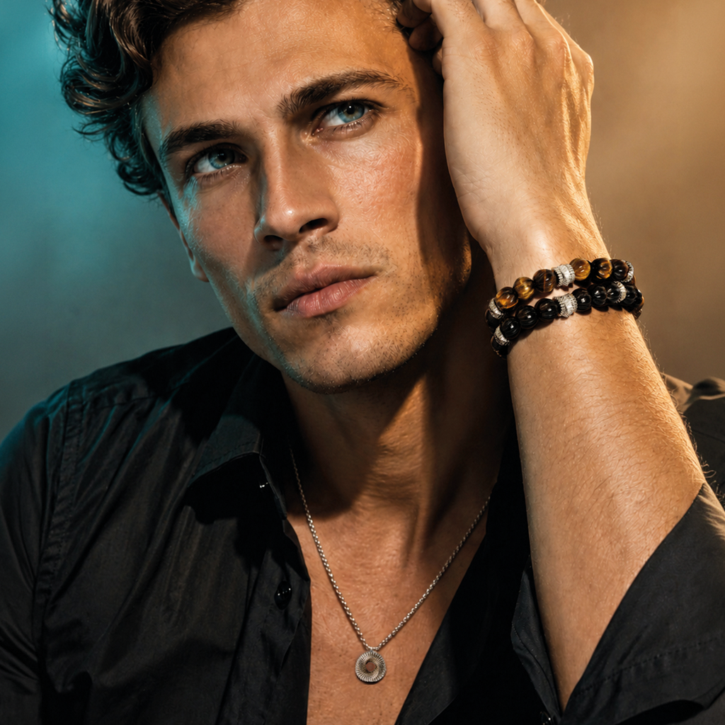 Mobius Gear Bracelet in Black Agate With Sterling Silver | Limited Edition
