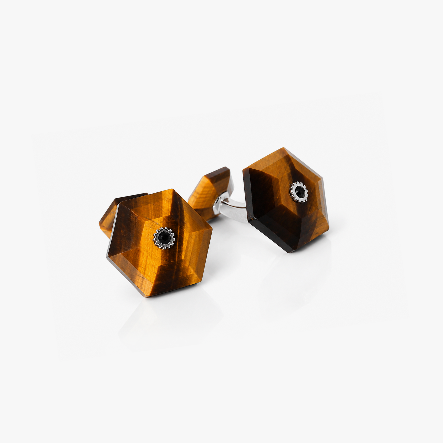 Hexa Facet Brown Tiger Eye & Black Spinel Cufflinks