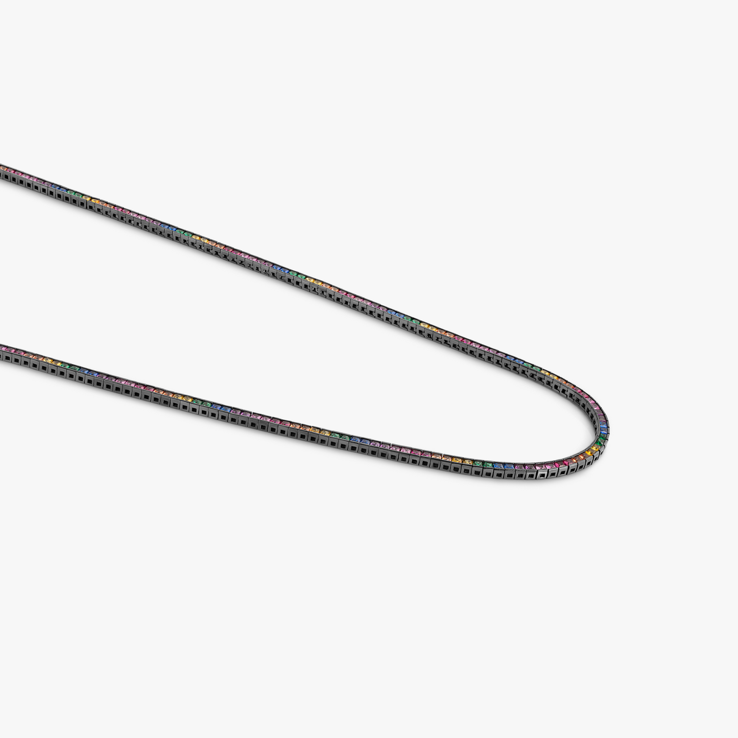 Quadro Tennis Semi-Precious Necklace In Black Rhodium Plated Sterling Silver With Multicolour Spinel