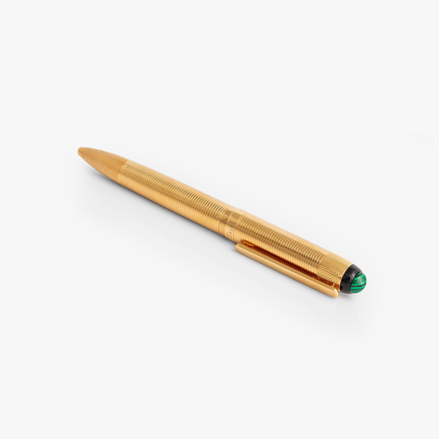 Cabochon Ribbed IP Gold Ballpoint Pen with Green Malachite