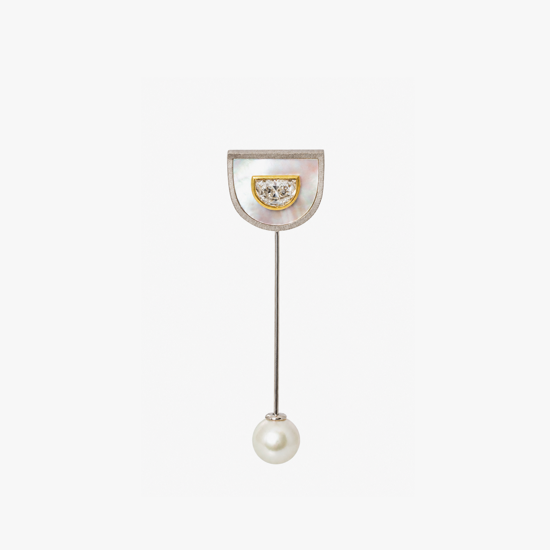 Art Deco Mezzaluna Diamond & Mother of Pearl Lapel Pin