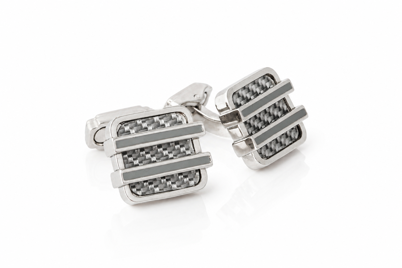 THOMPSON Carbon Barred Cushion Cufflink in Grey Alutex