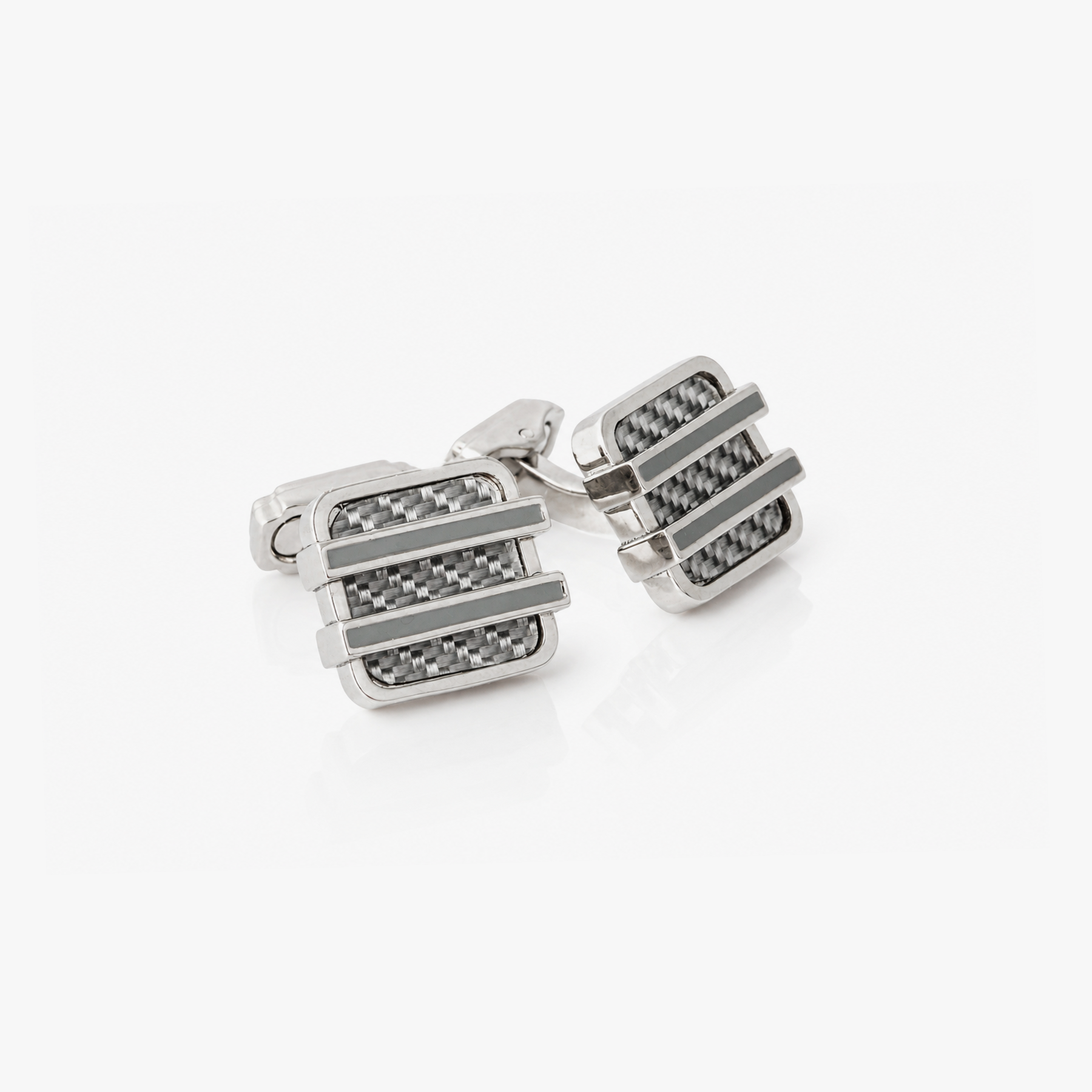 THOMPSON Carbon Barred Cushion Cufflink in Grey Alutex
