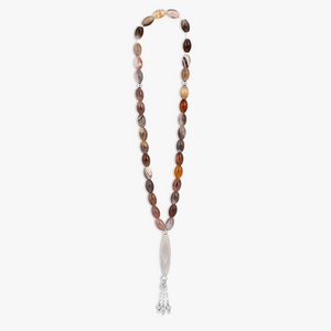 Worry Beads in Rhodium Plated Silver with Multicolour Botswana Agate