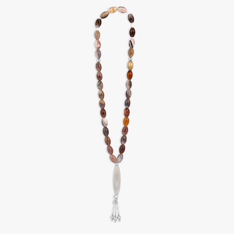 Worry Beads in Rhodium Silver with Multicolour Botswana Agate