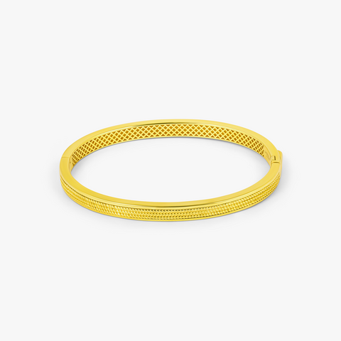 Buckingham Rope Hinge Cuff Bangle in Yellow Gold Plated Silver