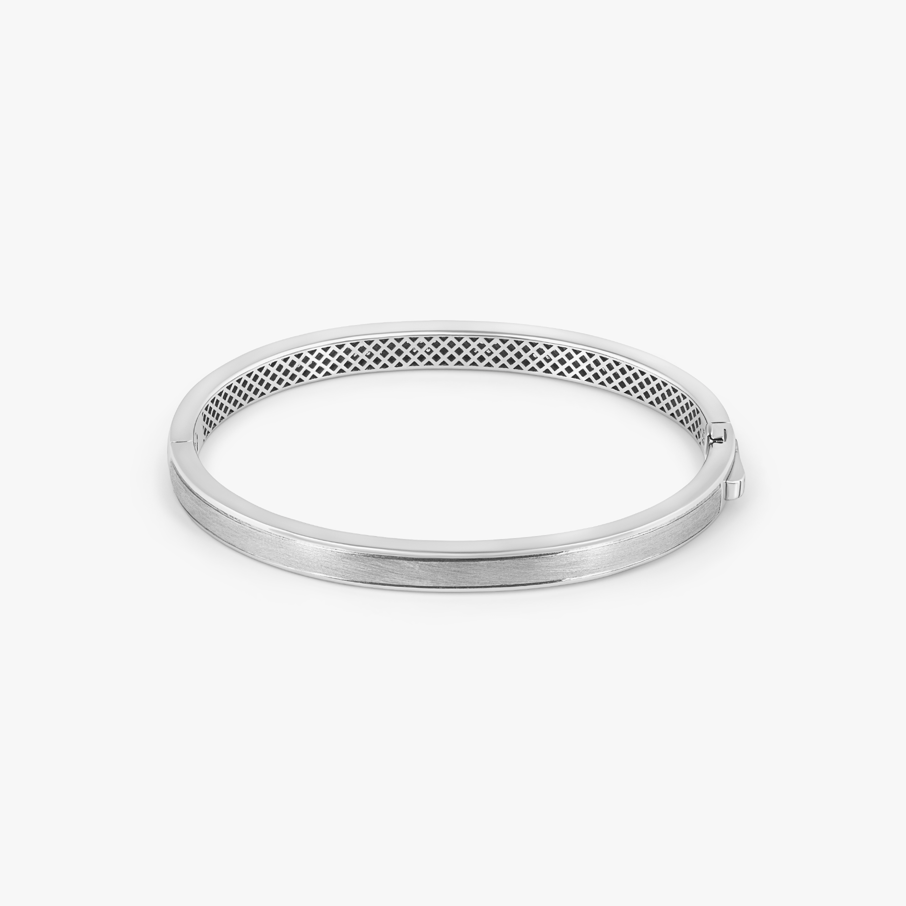 Buckingham Hinge Cuff Bangle in Rhodium Plated Silver with White Diamonds