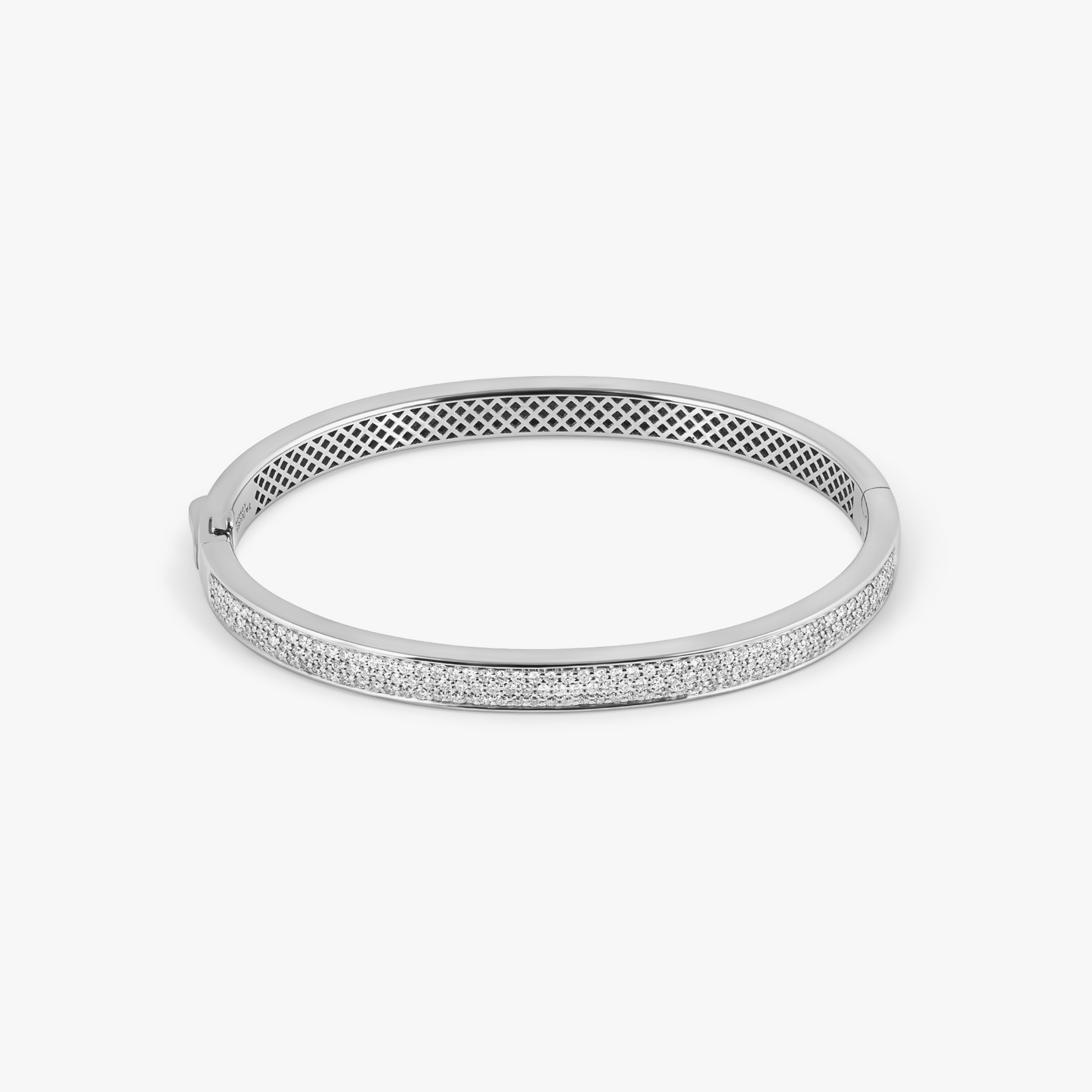 Buckingham Hinge Cuff Bangle in Rhodium Plated Silver with White Diamonds