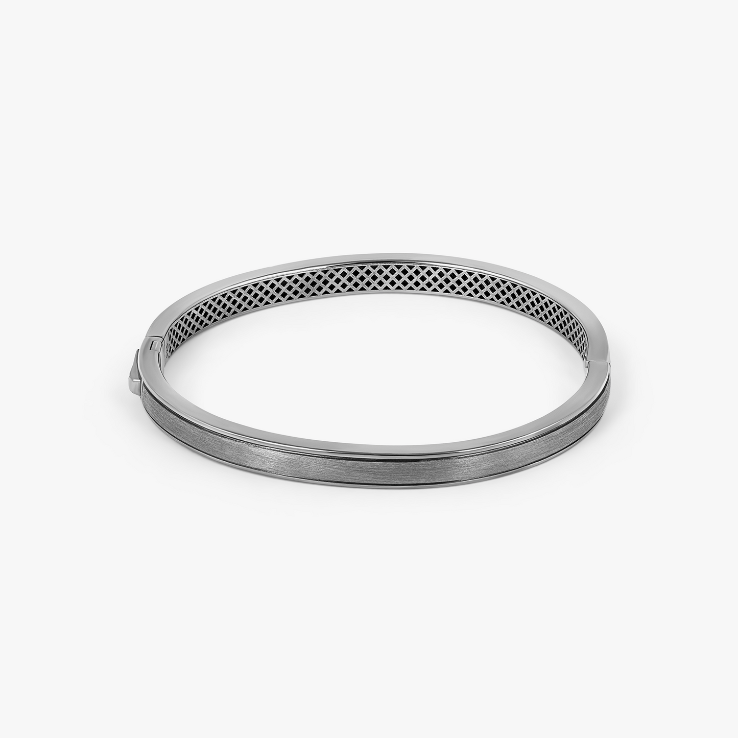 Buckingham Hinge Cuff Bangle in Rhodium Plated Silver with Black Diamonds