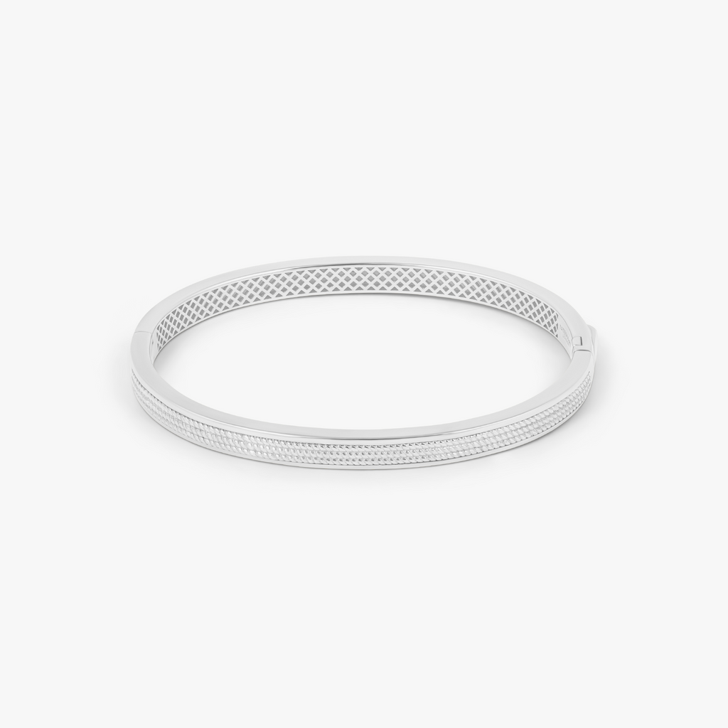 Buckingham Rope Hinge Cuff Bangle in Rhodium Plated Silver