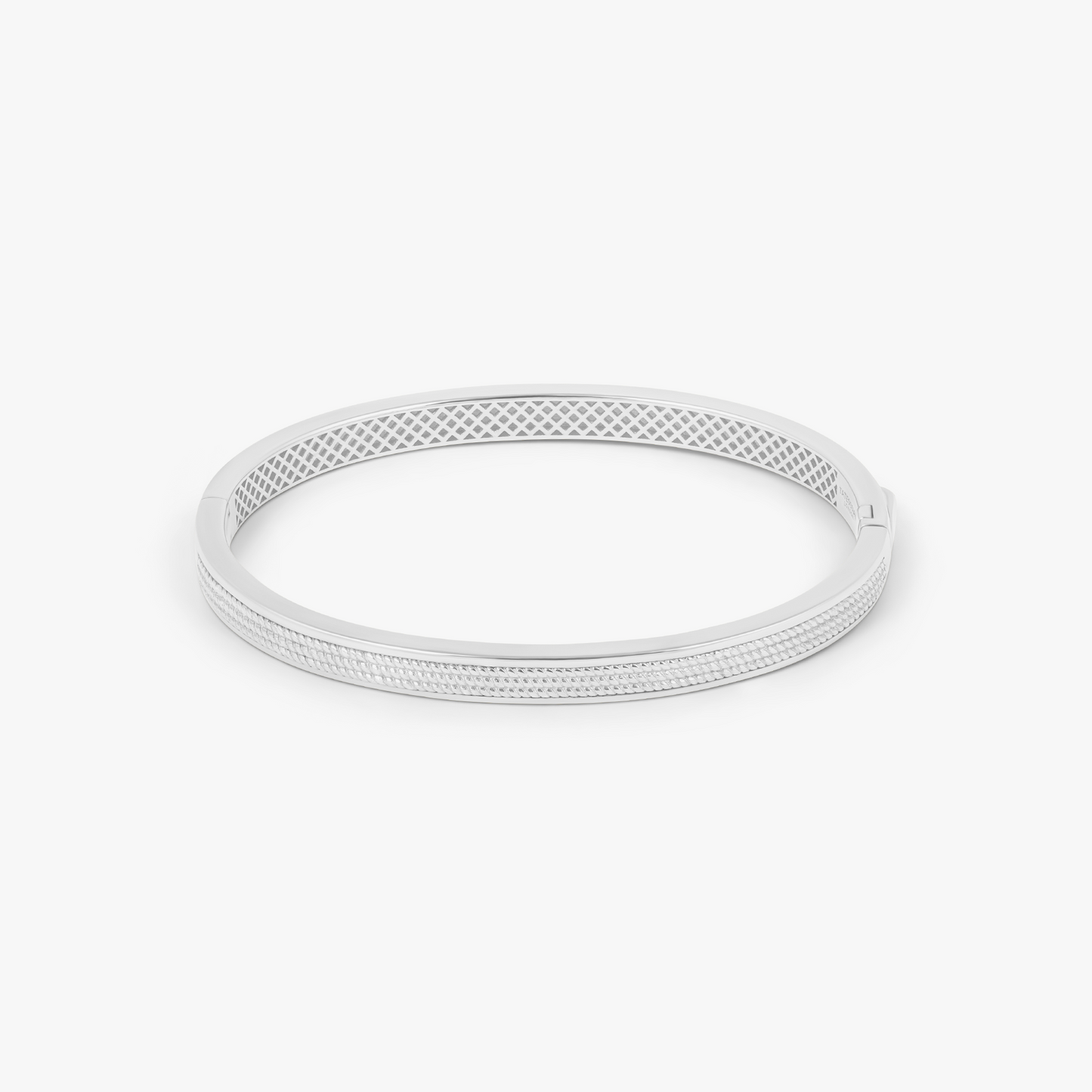 Buckingham Rope Hinge Cuff Bangle in Rhodium Silver