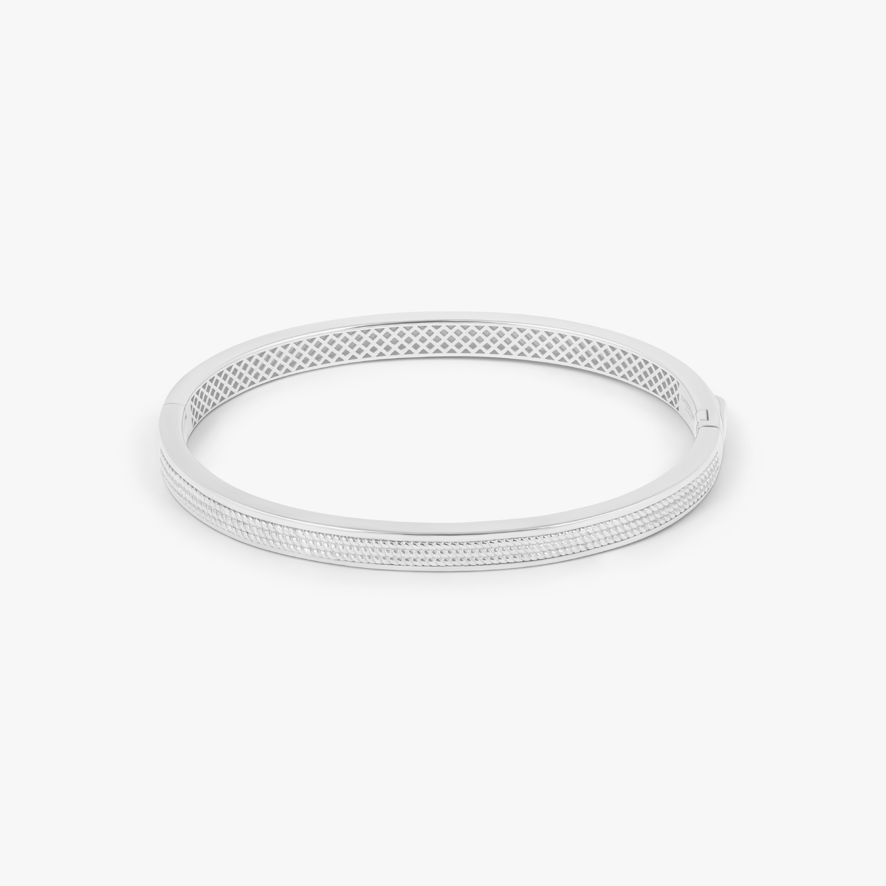 Buckingham Rope Hinge Cuff Bangle in Rhodium Plated Silver