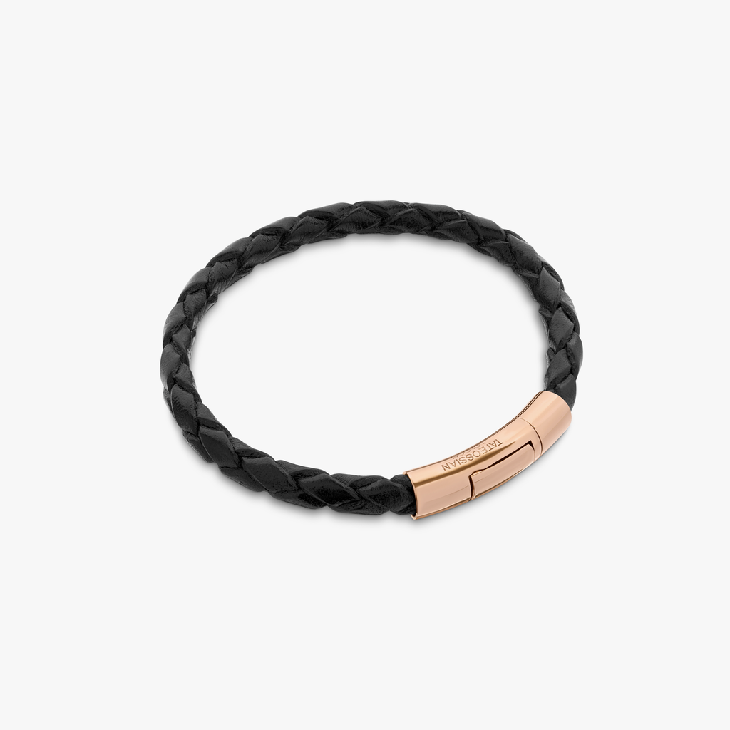 Tubo Scoubidou Bracelet In Black Leather With 18K Rose Gold