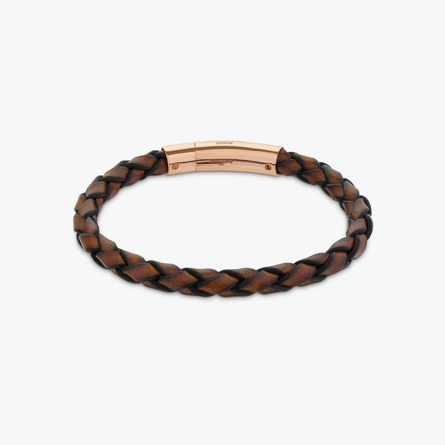 Tubo Scoubidou bracelet in tan leather with 18k rose gold