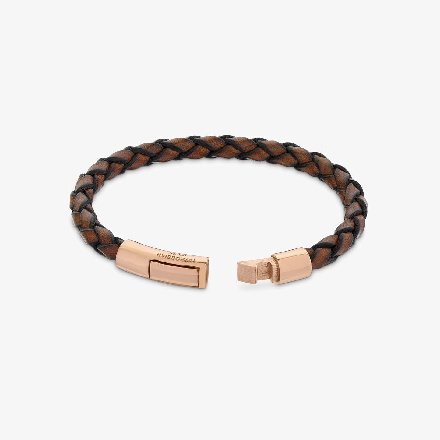 Tubo Scoubidou bracelet in tan leather with 18k rose gold