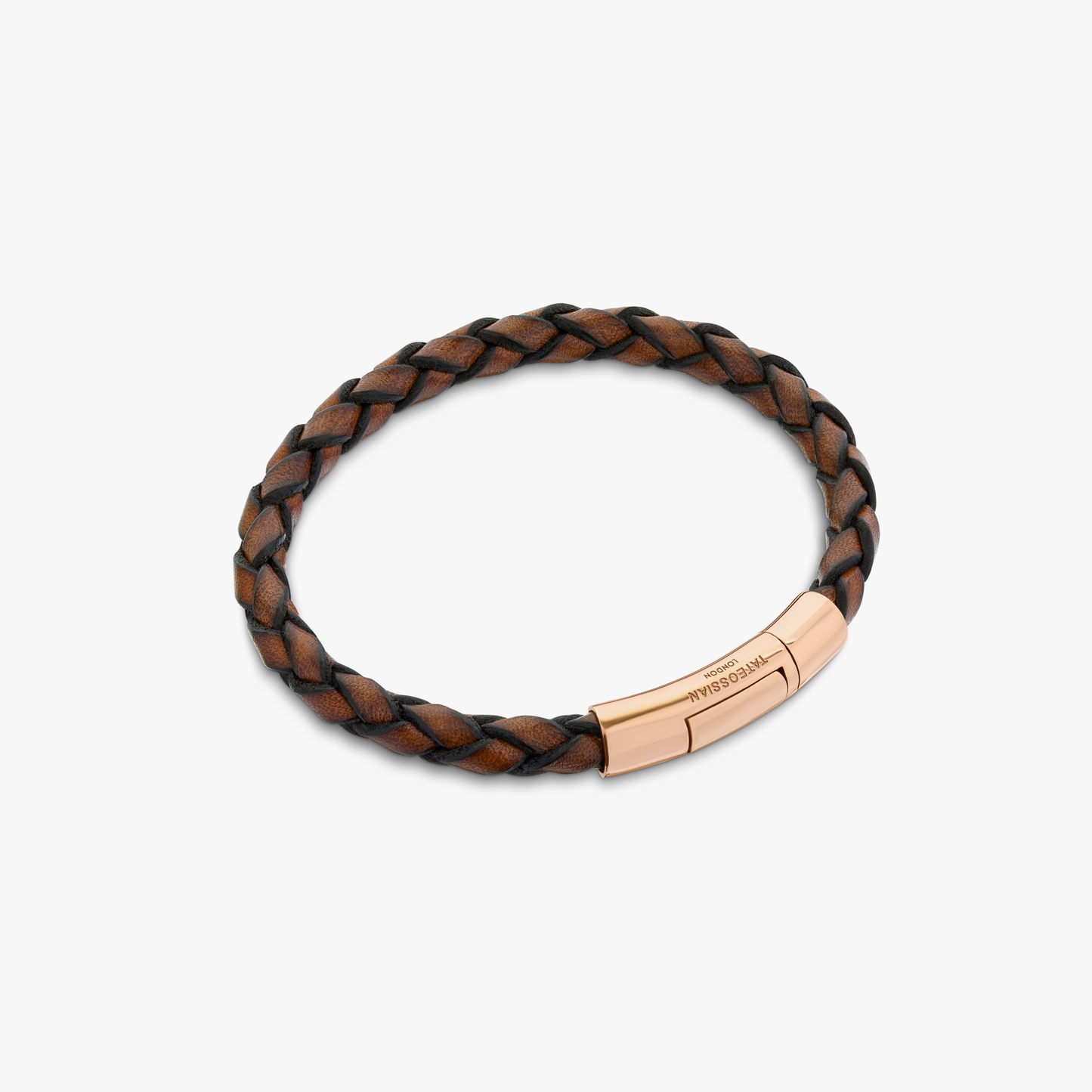 Tubo Scoubidou bracelet in tan leather with 18k rose gold