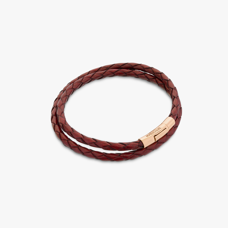 Braided Double Wrap Leather Bracelet in Red