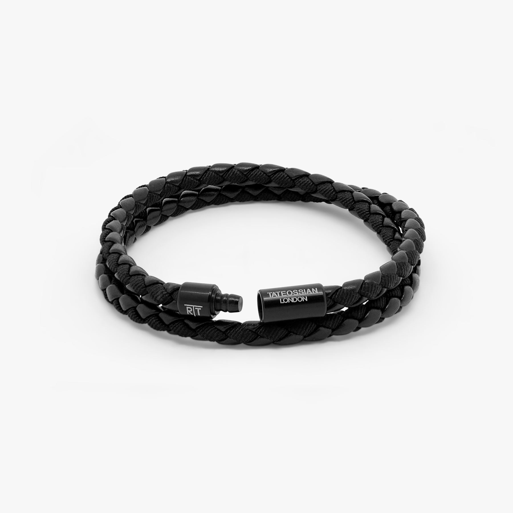 Gunmetal plated Diamond Giza bracelet with black leather – Tateossian USA