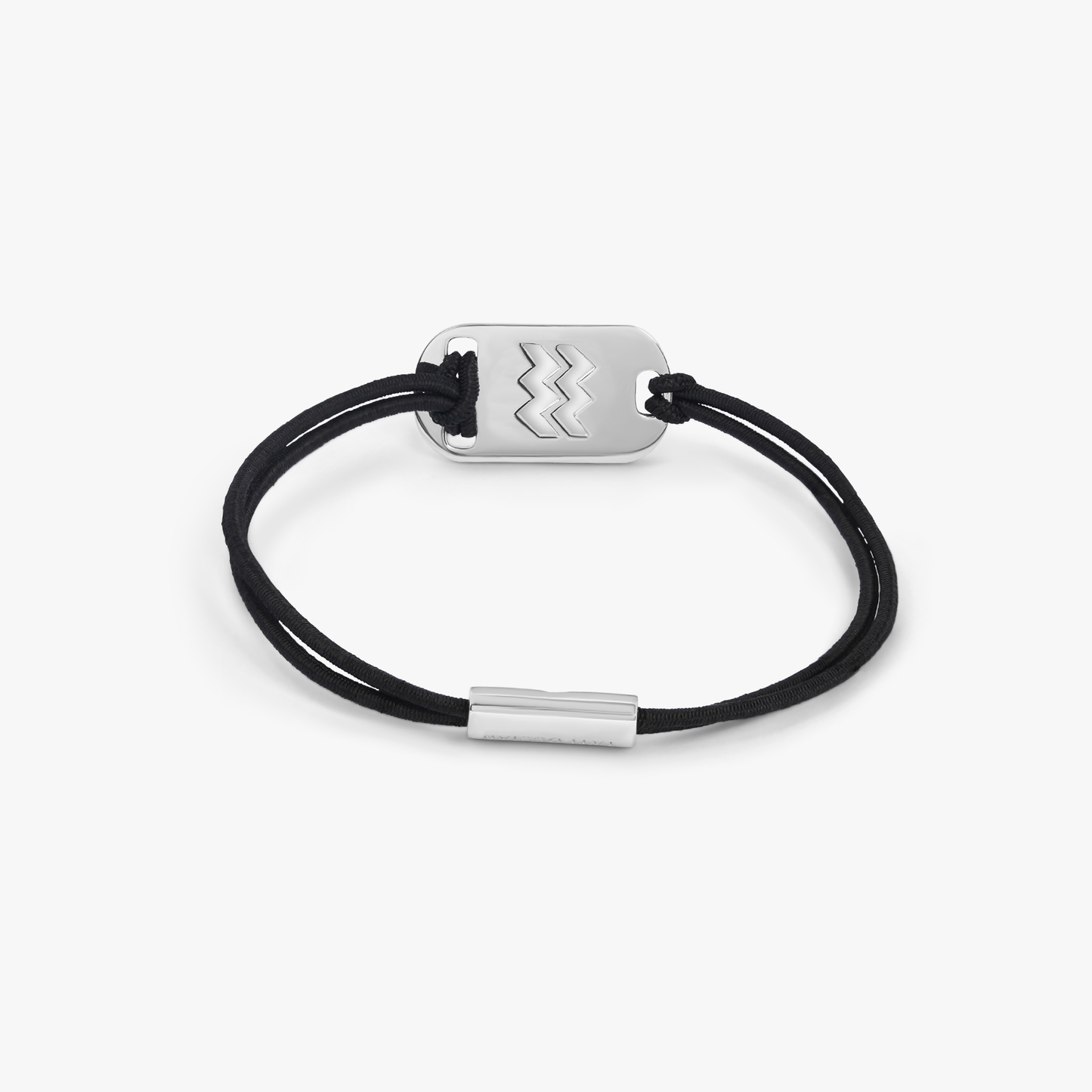 Silver Aquarius bracelet with black cord