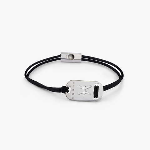 Silver Pisces bracelet with black cord