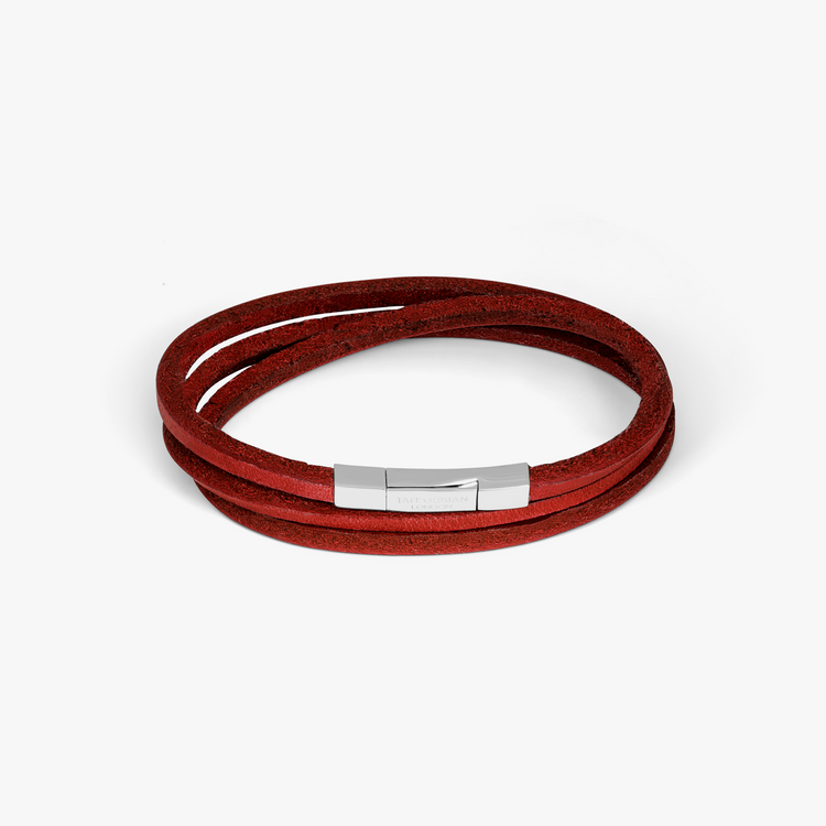 Fettuccine Triple Wrap Leather Bracelet in Red, M