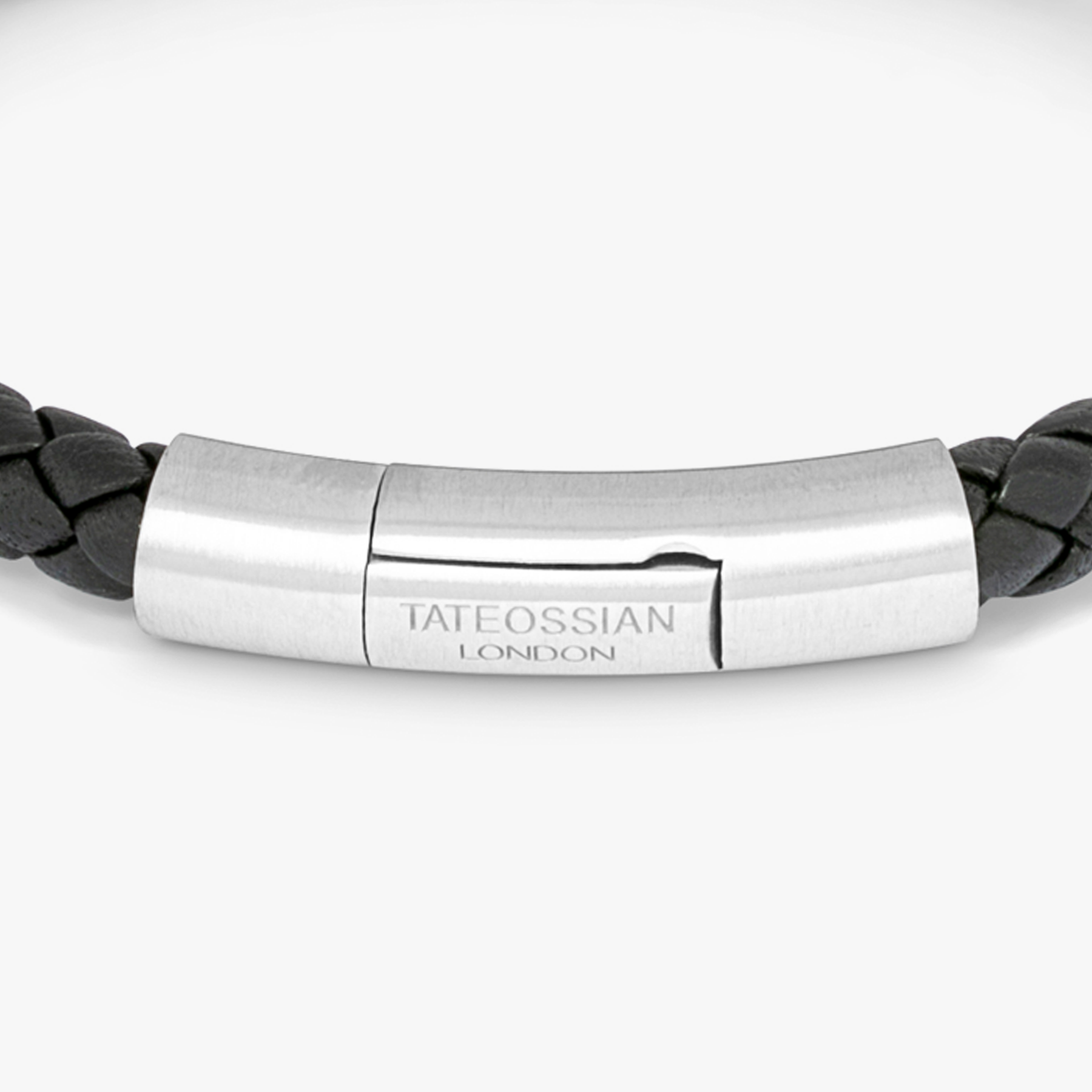Charles Click Pelle Bracelet In Rhodium & Black Leather