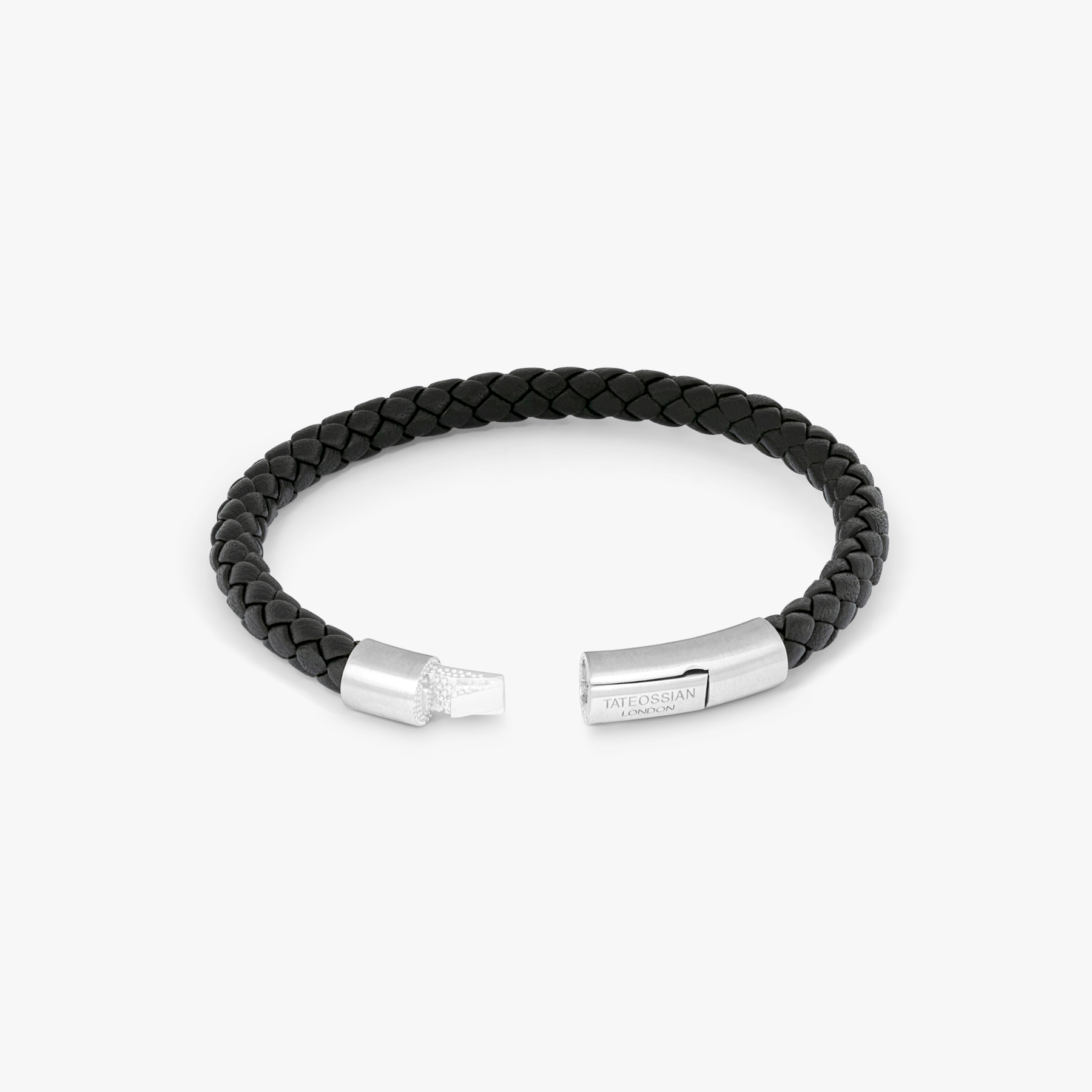 Charles Click Pelle Bracelet In Rhodium & Black Leather Charles Click Pelle Bracelet In Rhodium & Black Leather