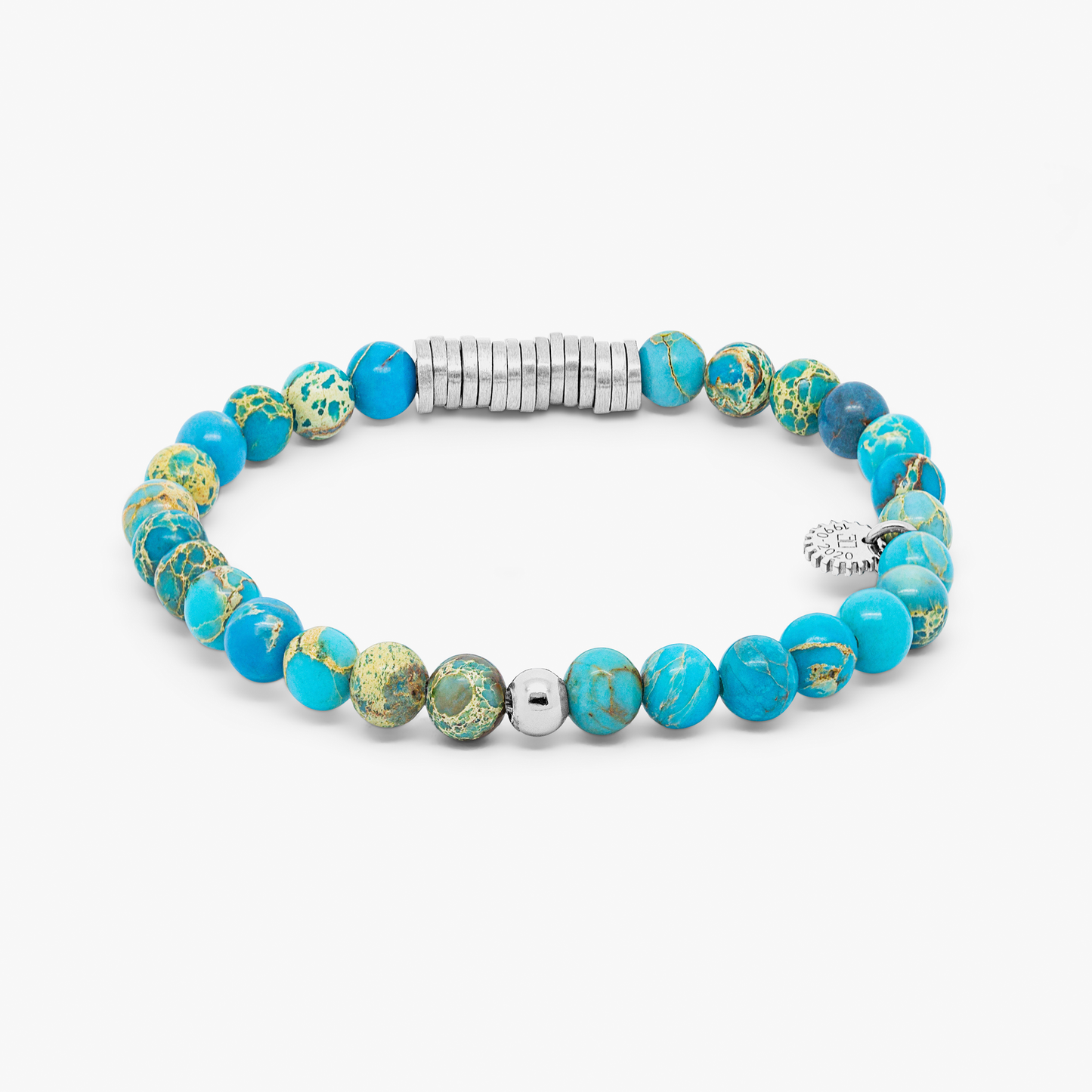 Classic Discs Beaded Bracelet in Silver with Blue Impression Jasper