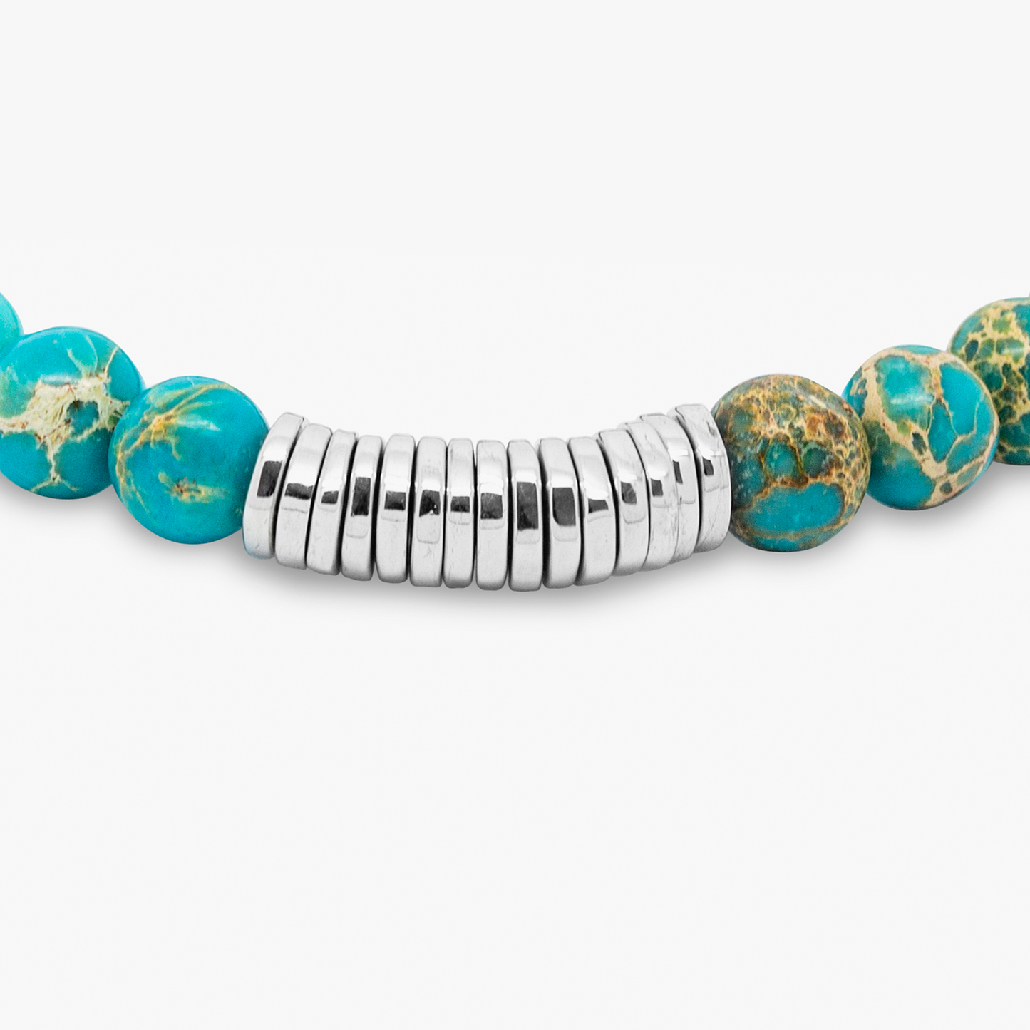 Classic Discs Beaded Bracelet in Silver with Blue Impression Jasper