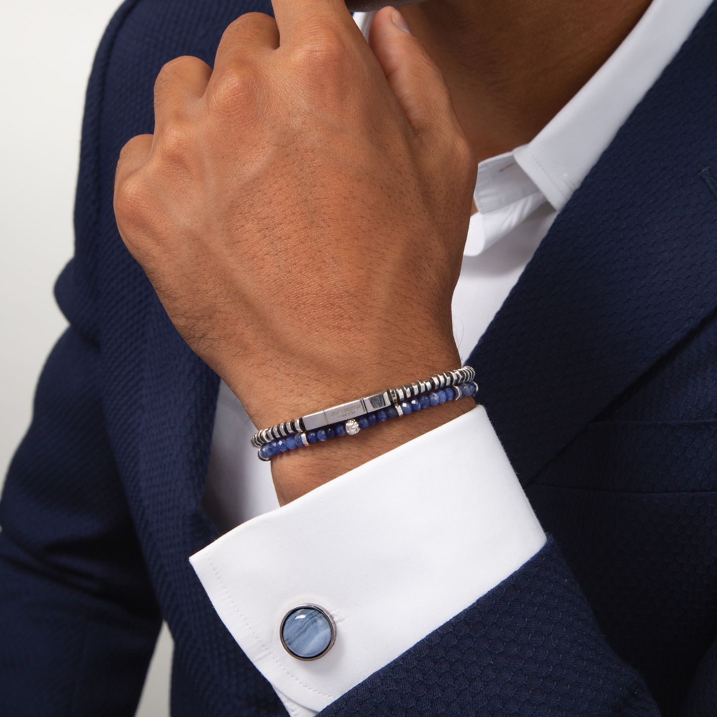 Titanium Classic Cufflinks With Blue Lace Agate