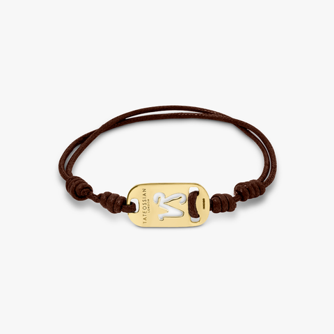 18K gold Capricorn bracelet with brown cord