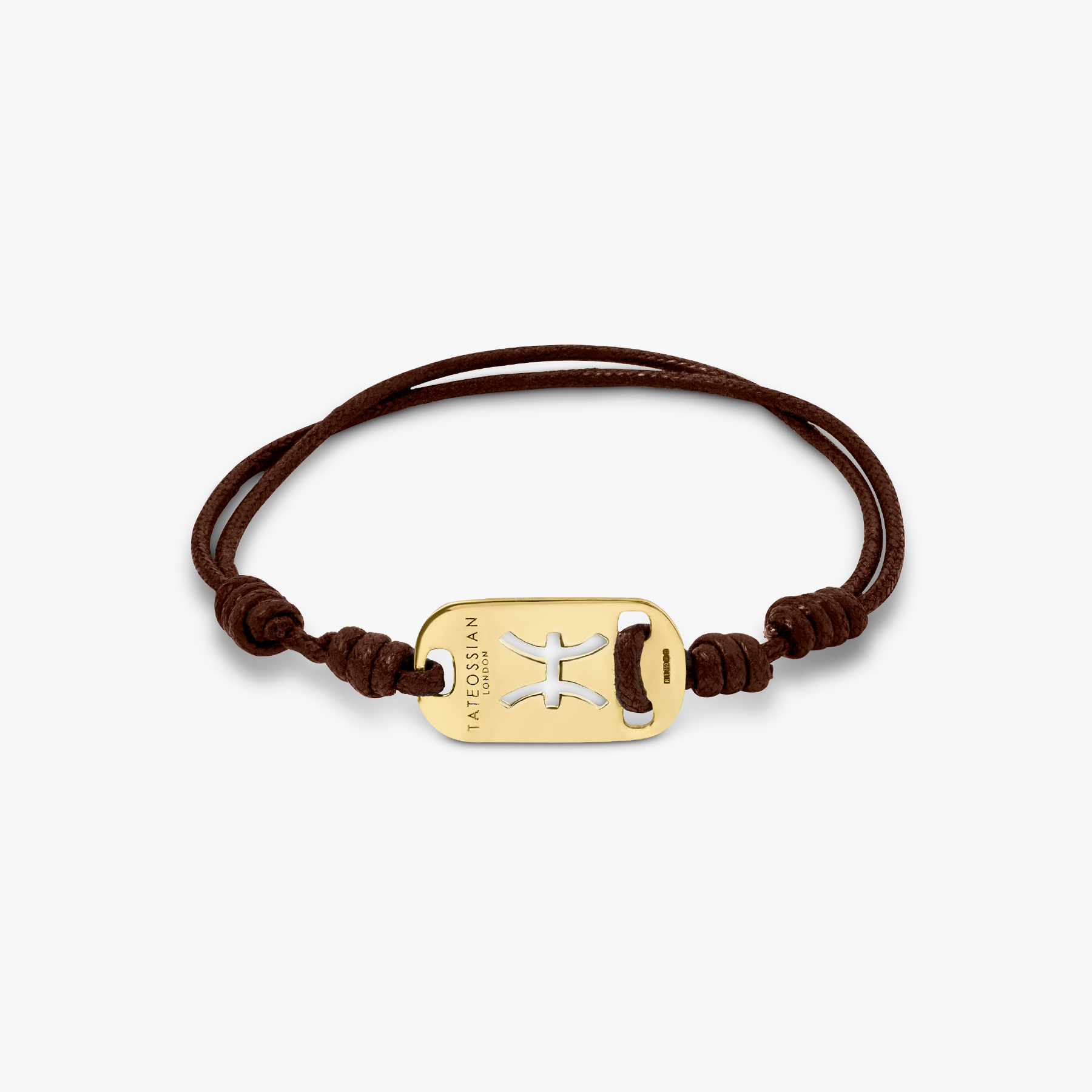 18K gold Pisces bracelet with brown cord – Tateossian USA