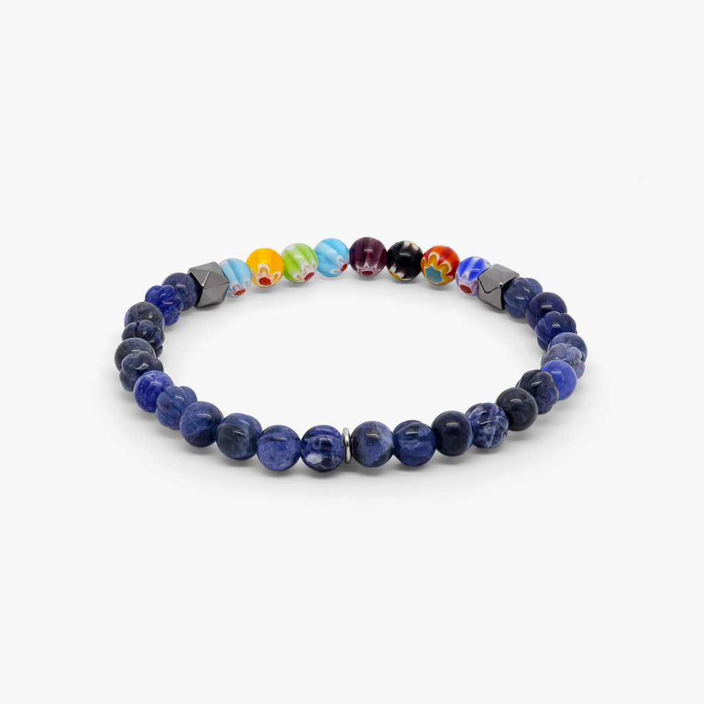 Millefiori Mini Beaded Bracelet With Blue Sodalite 