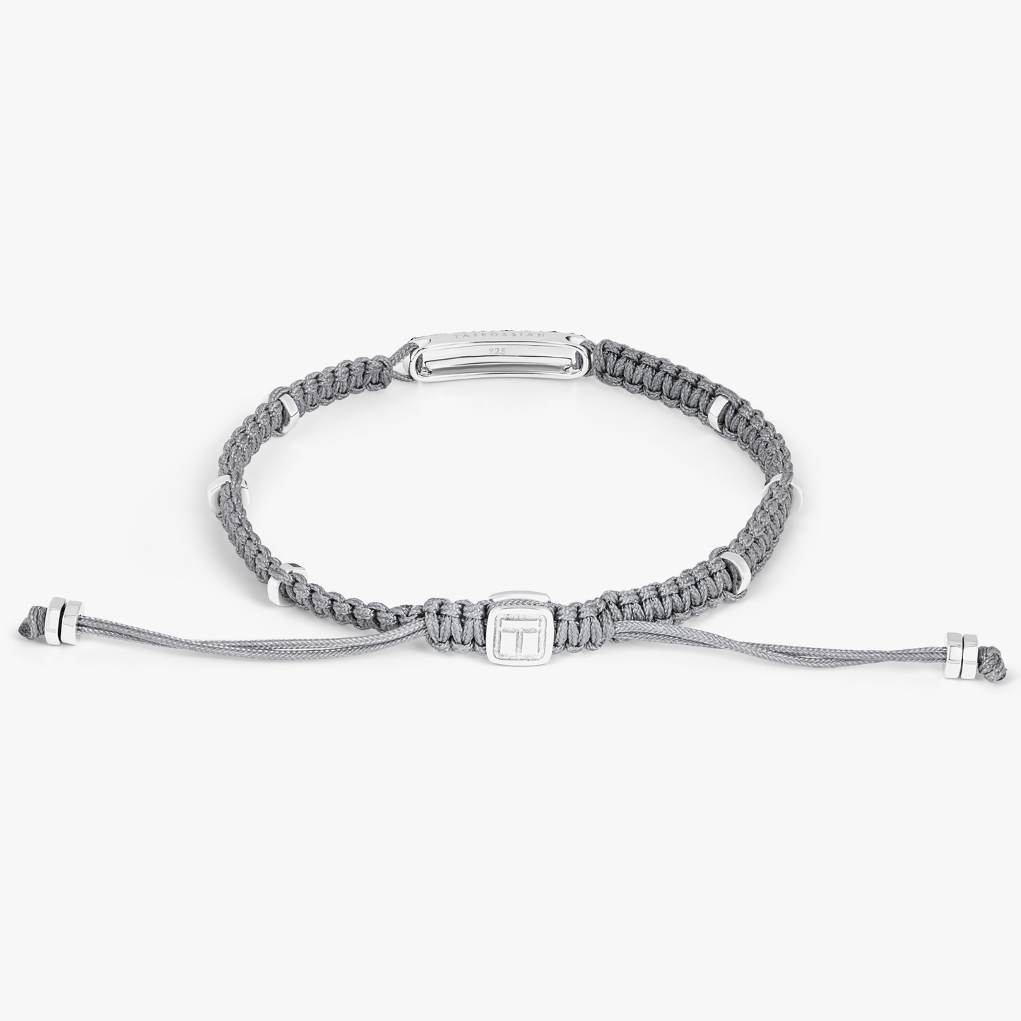 Black Diamond Baton Grey Macrame Bracelet in Rhodium Plated