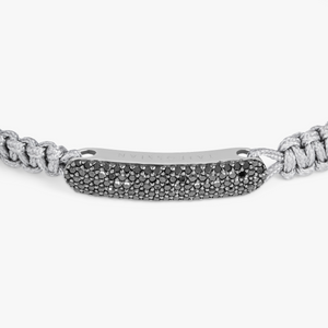 Black Diamond Baton Grey Macrame Bracelet in Rhodium Plated