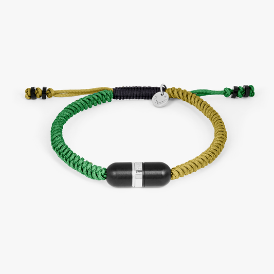 ELTON JOHN Metallic Pill Primo bracelet in dark green and light green macrame