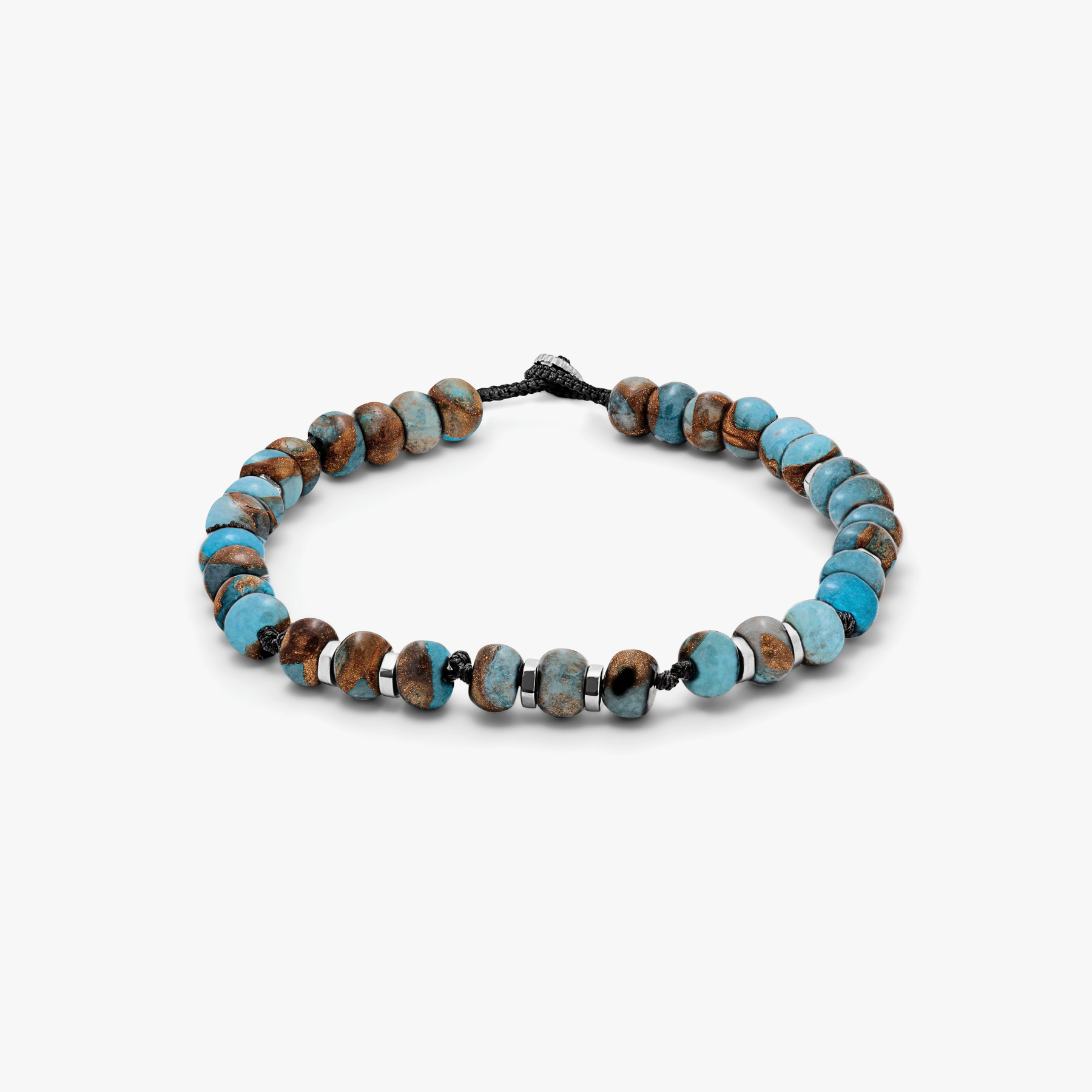 Men's Beaded Bracelet With Light Blue And Silver Disc Beads