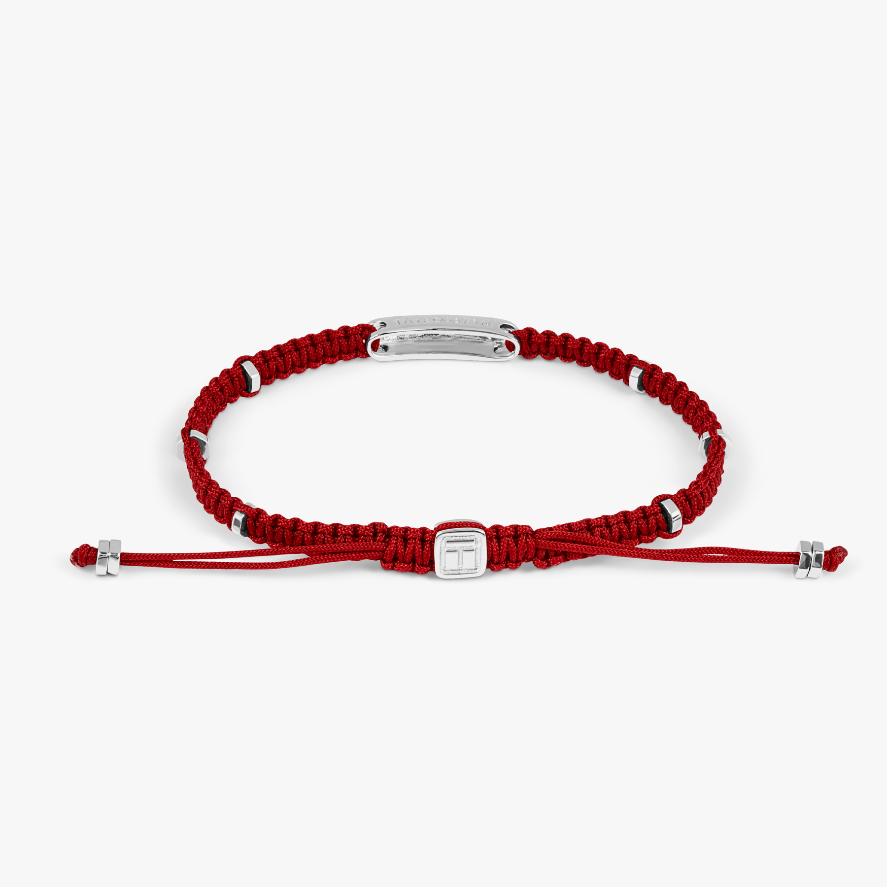 Macramé Bracelet In Red With Sterling Silver- Engravable