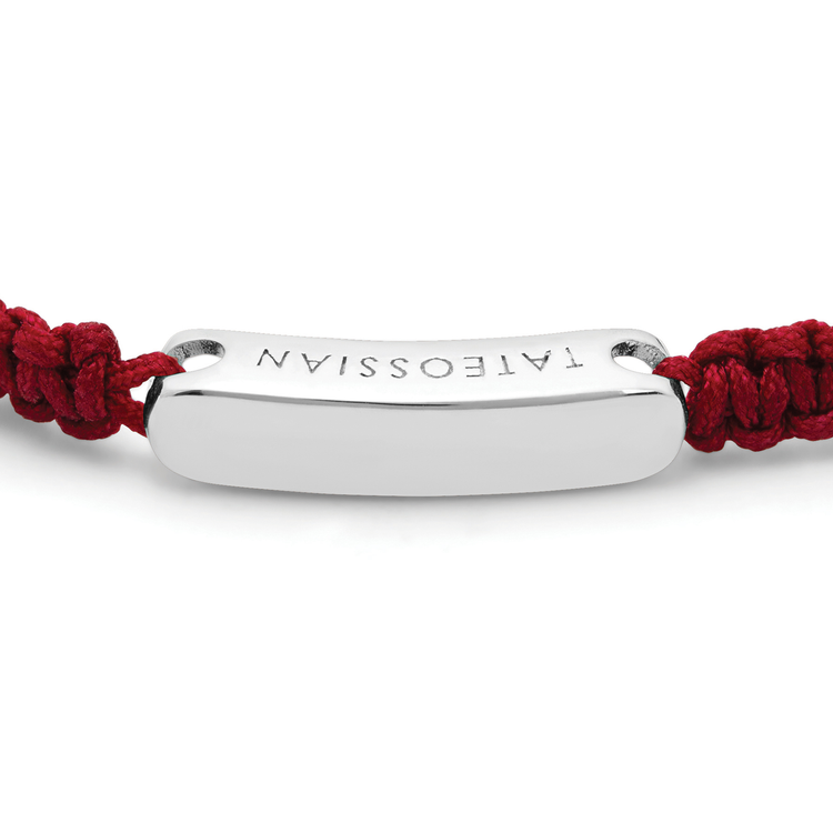 Macramé Bracelet in Red with Sterling Silver- Engravable, XS