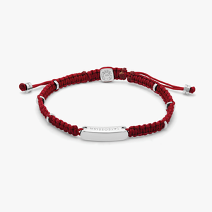 Macramé Bracelet In Red With Sterling Silver- Engravable