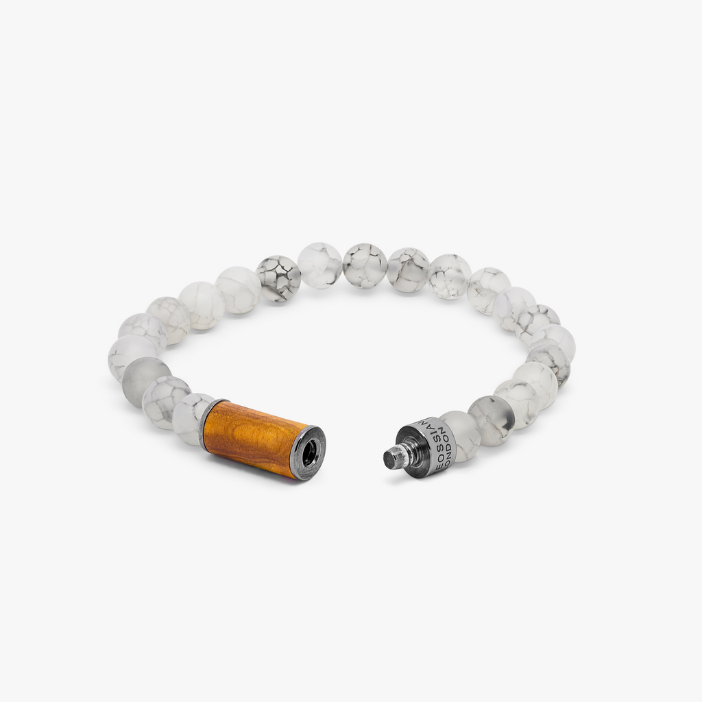 Olivo Beaded Bracelet In Olive Wood With Frosted Fire Agate