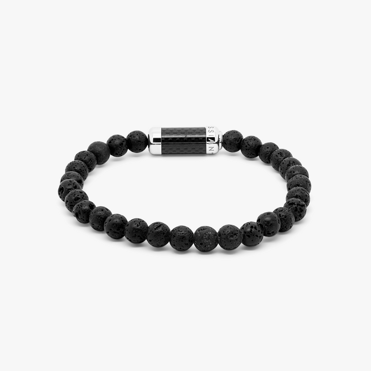 Men's Black Lava Bead Bracelet, Sterling Silver Clasp