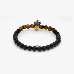 King Skull bracelet with tiger eye and black agate