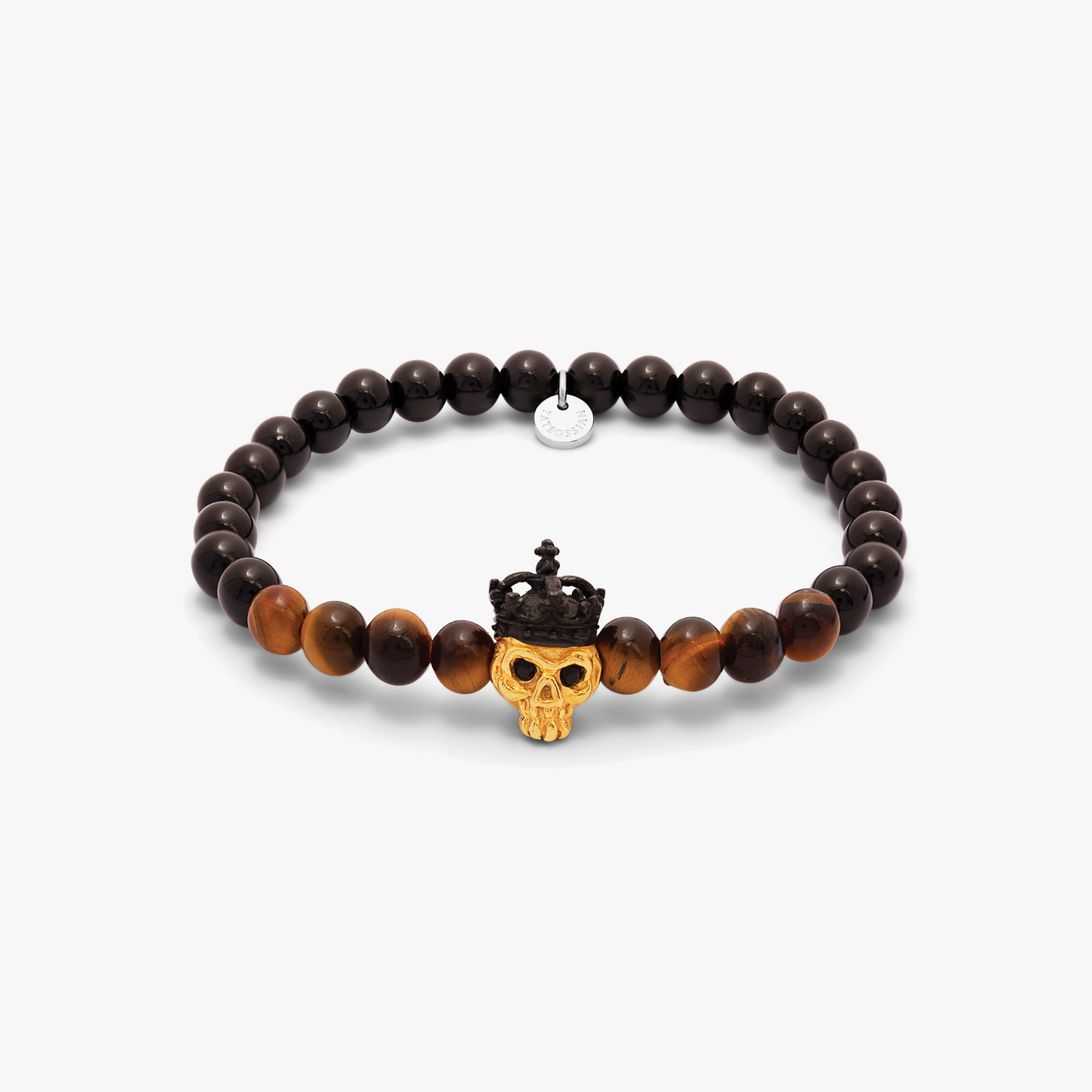 King Skull bracelet with tiger eye and black agate