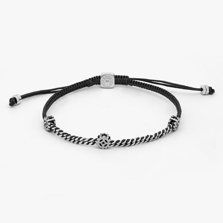 Sterling Chevron Arrow Black Adjustable String Bracelet Sterling Silver/ Black String / Adjustable