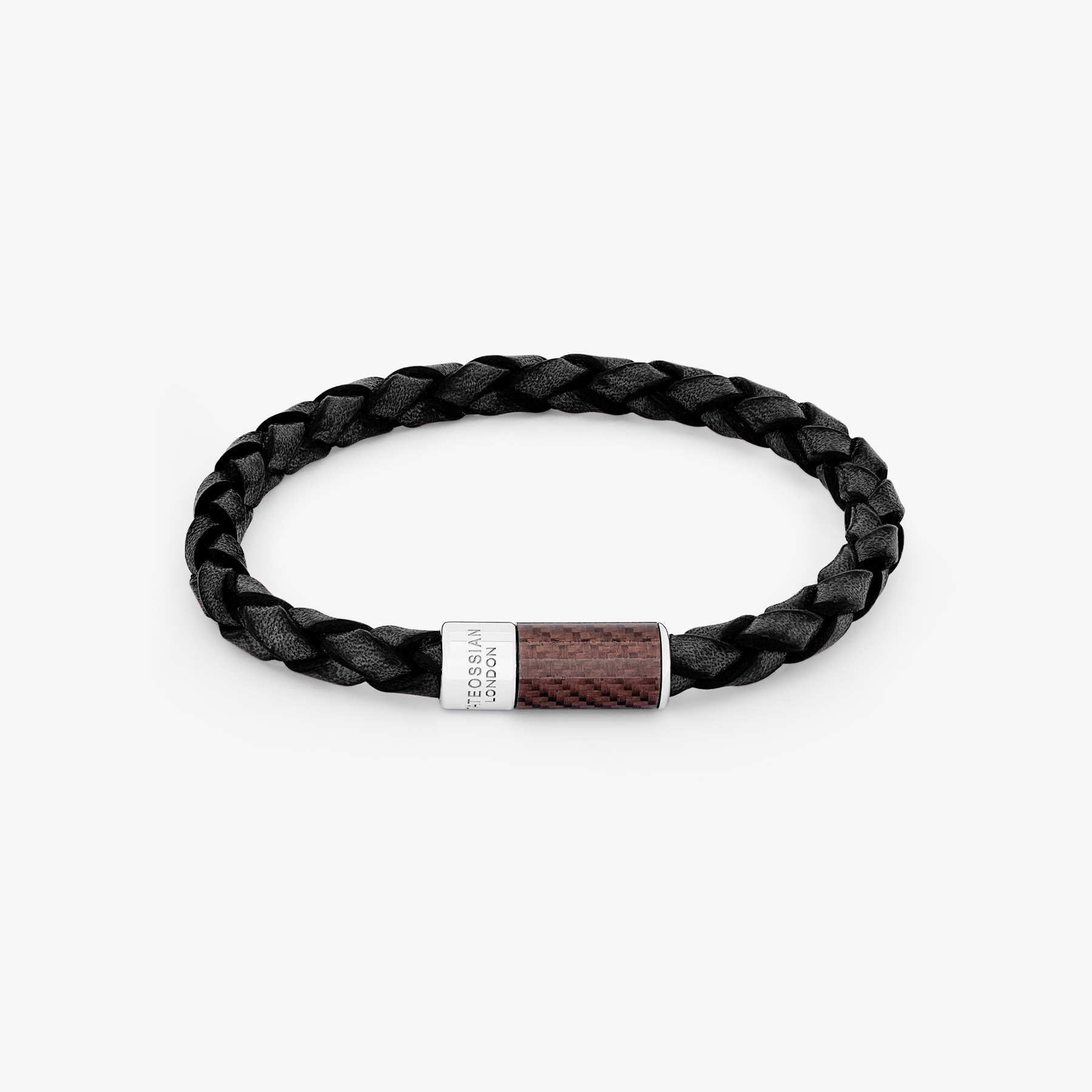 Hugo boss braided leather bracelet in black with metal clasp deals