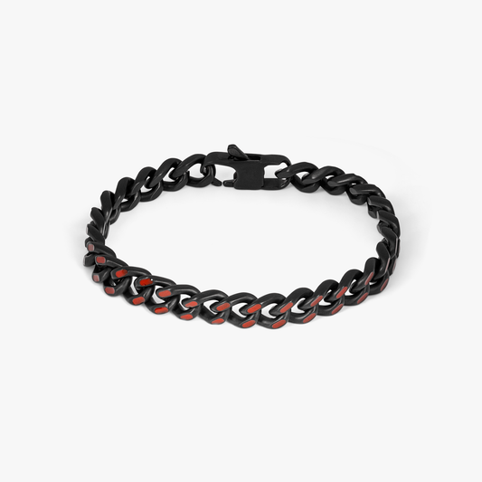Meccanico bracelet with red enamel in black plated stainless steel